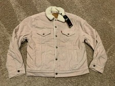 Levi's Premium Ex Boyfriend Corduroy Sherpa Trucker Jacket Beige Medium RT 128B9