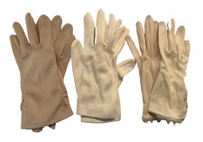 Vintage Ladies Dress Gloves, 3 Pairs, Size Sm/Med, White, Ivory w/Lace, Beige