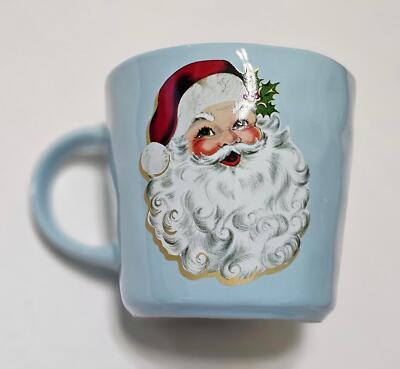 Fig and Fern Blue Ceramic Christmas Coffee Mug with Santa Portraits