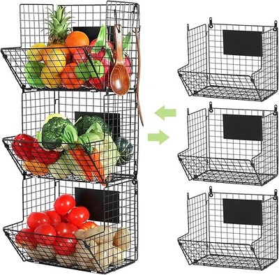 3-Tier Fruit Stand Wall Mount Kitchen Storage Multipurpose Foldable Organizer