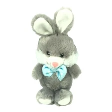 Hugfun Gray Bunny Rabbit Plush 12” Blue Polka Dot Bow Tie Stuffed Animal Toy