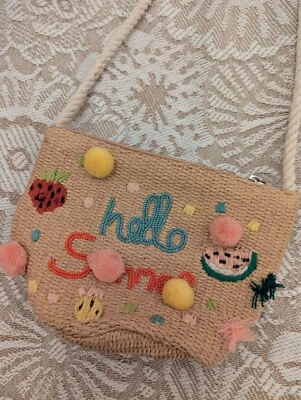 Zara Girls Straw Bag Long Strap Holiday Beach Summer Casual Cute Pom-pom travel - Image 1 of 4
