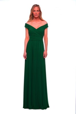 La Femme Emerald Green Off the Shoulder Net Jersey Long Dress Size 6 $389