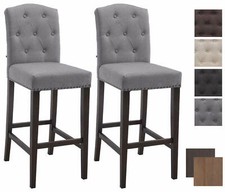 2er Set Barhocker Louise Stoff mit Lehne Holz Fußstütze Tresenhocker Hocker
