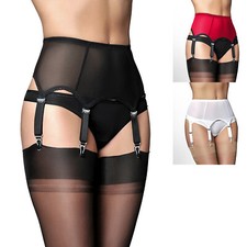 Nylon Dreams 6 Strap Power Mesh Suspender Belt, Sheer Unisex Garter Belt