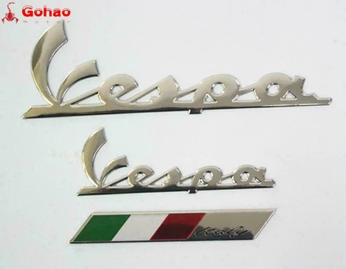 3x NEW VESPA SCOOTER PIAGGIO SILVER SIDE PANEL LEGSHIELD REAR BADGE DECALS ITALY