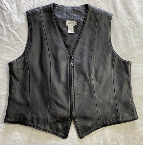 Vtg Jacqueline Ferrari Womens Black Soft Leather Lined Zip Up Vest Sz 14 90s Y2K