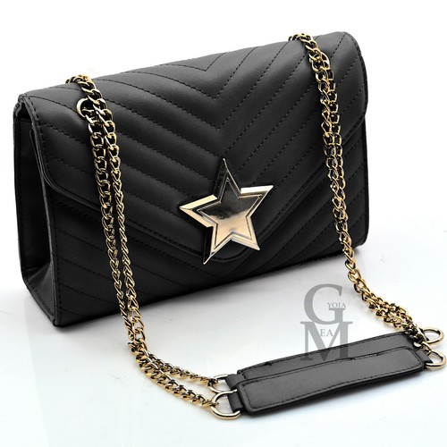 Borsa borsetta donna tracolla spalla trapuntata nero con stella Catene  Pelle | eBay