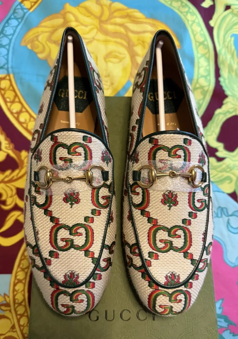 Mocassins plats neufs authentiques Gucci Jumbo GG Supreme mocassin Horsebit à enfiler G 37,5