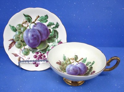 Vintage Taylor Kent Plum Berry Fruit Tea Cup Saucer Bone China England Teacup