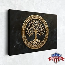 Golden Roots Canvas Wall Art – Tree of Life in Gold, Ready To Hang
