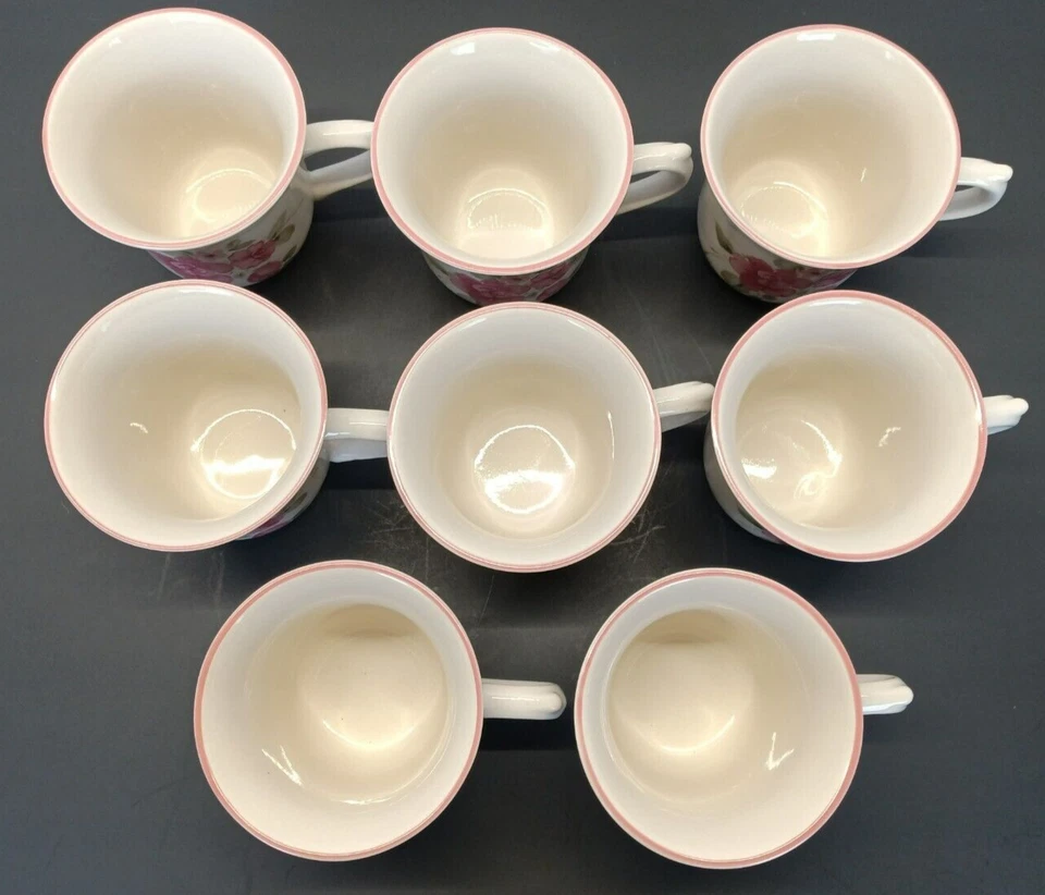 Gibson ROSELAND 856183 Rosa Rosa y Borde Flores Gres 8oz Juego de Tazas 8 Foto 3 de 4