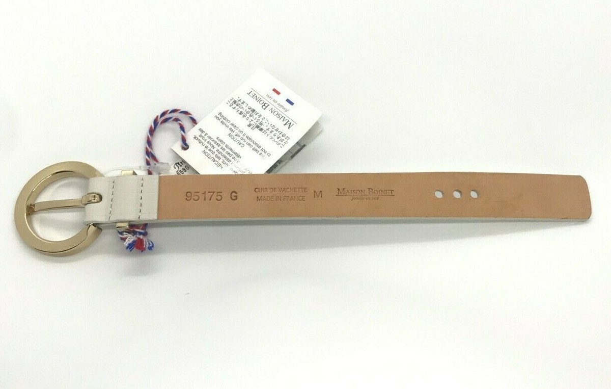 【MAISON BOINET】Adjustable plate bracelet Maison Boinet France White Leather Circle Belt Bracelet