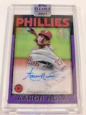 2021 TOPPS Aaron Nola Clearly Authentic Auto #'d/10 1986 Design Purple