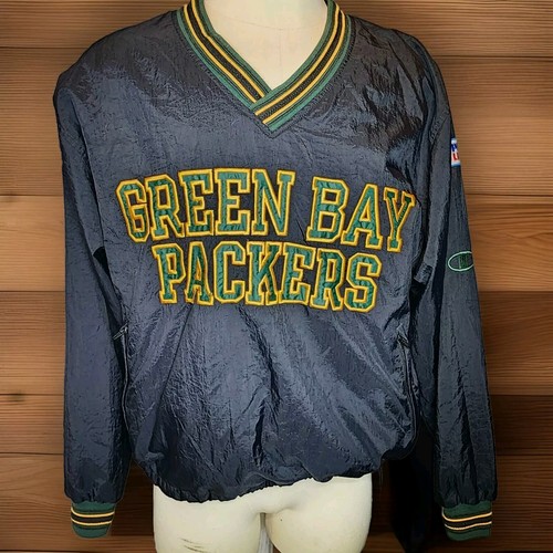 Green Bay Packers NFL ProLine Champion Windbreaker Jacket Retro 90s Pullover EUC