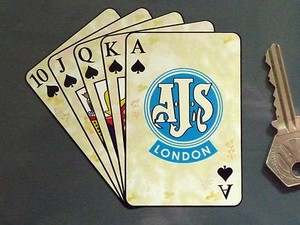 AJS Royal Flush Playing Cards Motorcycle STICKER 4" Bike 7R S6 S5 S8 S4 30 16 18 AJS Royal Flush Playing Cards Motorcycle STICKER 4" Bike 7R S6 S5 S8 S4 30 16 18