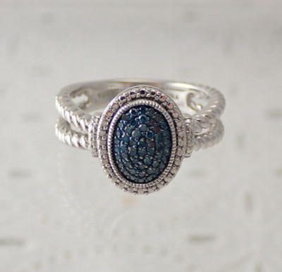 Fine Pave Affinity Blue Diamond Sterling Silver Size 9 Ring by JS Weighs 6.3g