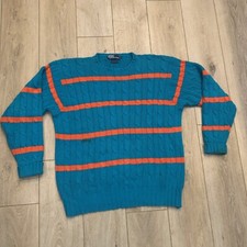 Vintage Polo Ralph Lauren XL 1990's Stripe Cable Knit Crew Neck Sweater Teal