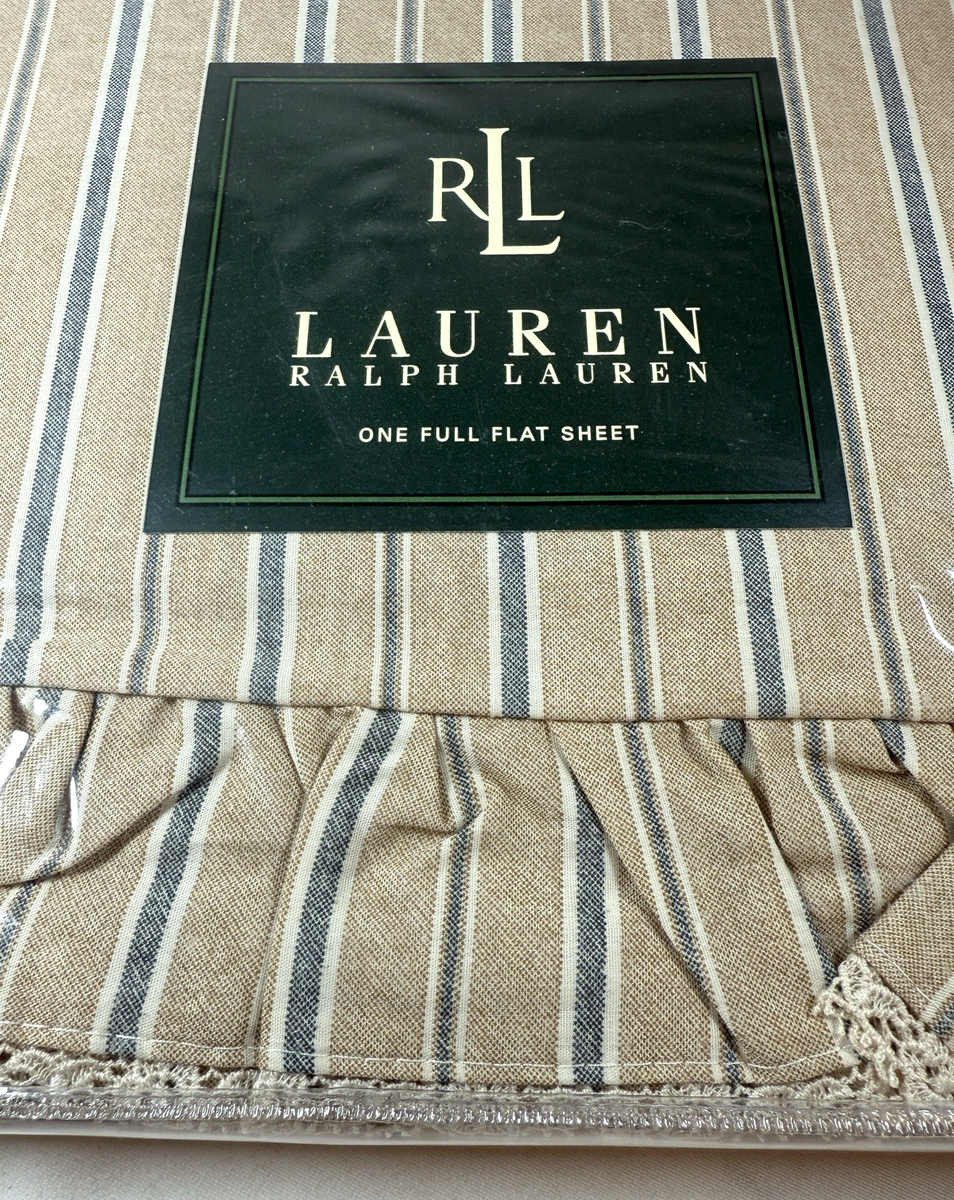 VTG Ralph Lauren Bucks County Stripe Full Ruffled Flat Sheet NEW