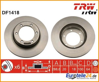 2 St. Bremsscheibe TRW DF1418 für Toyota Hilux V Pick-up VW