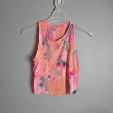 SO Womens Cropped Tank Top Small Pink Tie Dye Sleeveless Casual Y2K Style 