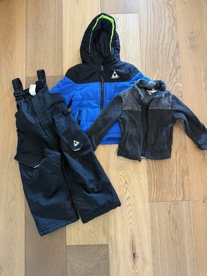 Gerry Boys Hooded Water Resistant Jacket, Fleece, Bib Snow Pants Sz 2T.