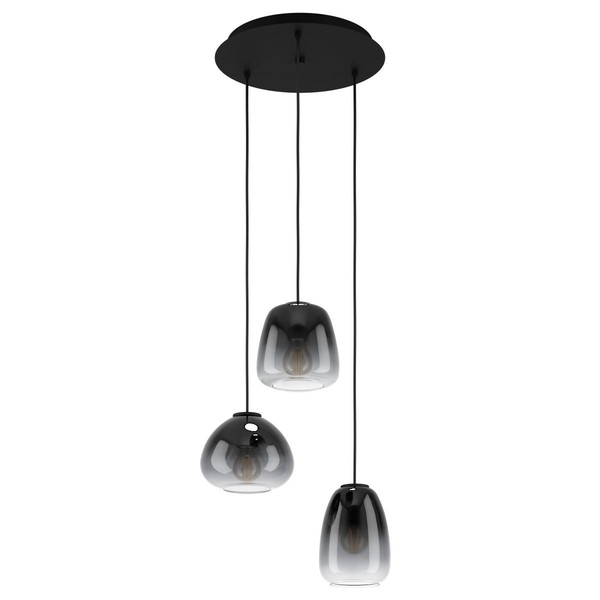 Moderne HäNgelampen 3X40W/E27 In Schwarz Grau Und Durchsichtig-image