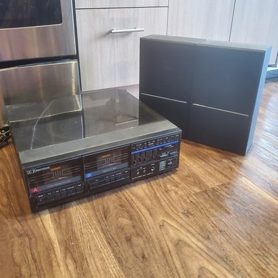 Emerson M2335 Dual Cassette Turntable AM/FM Vintage + System 34 Speakers | AS IS
