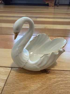 Vintage Lenox China Porcelain Swan Dish 24k Gold Trim Made In USA
