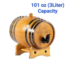 Wood Whiskey Barrel Dispenser Liquor Wine Spirits  w Stand Spigot 101oz Capacity