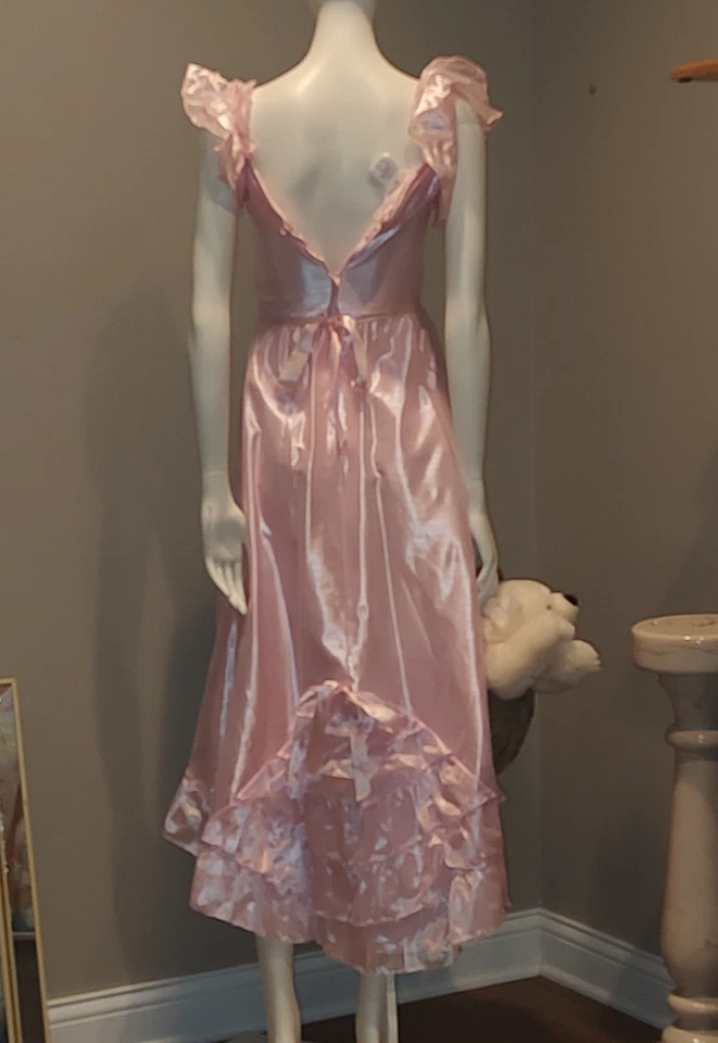 De colección Años 70 JC Penney Rosa TAFETÁN MIDI Art Deco, Formal Talla 12 Jr (x-pequeño) Foto 4 de 4