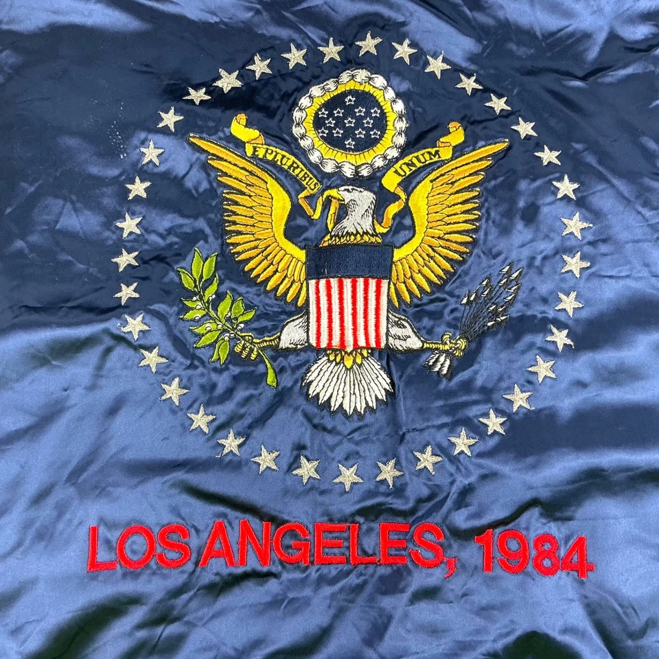 Chaqueta de bombardero satinada 1984 USA-1 Competición Juegos Olímpicos de Los Ángeles Juegos Olímpicos grandes de colección Foto 3 de 4