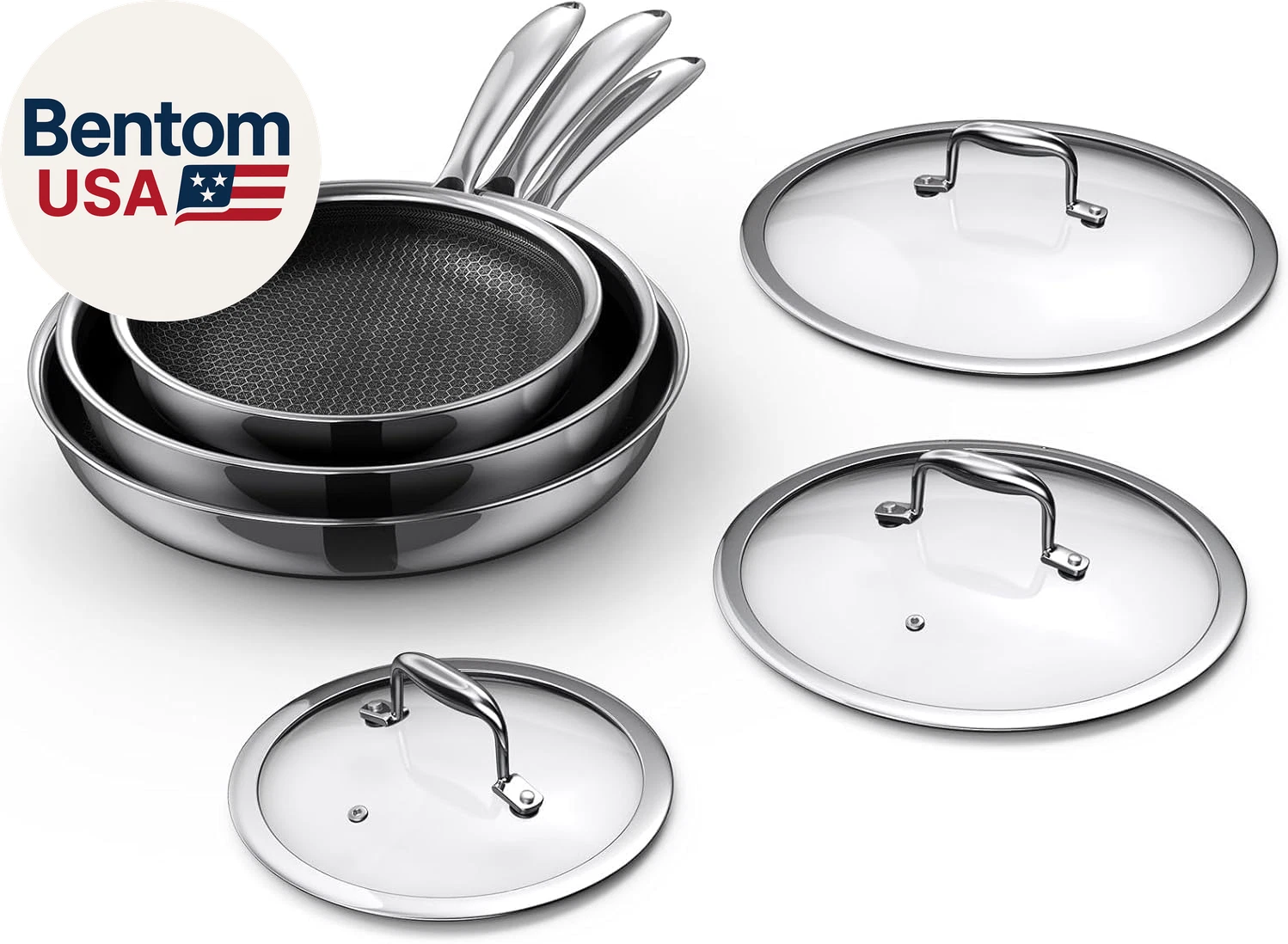 Hybrid Nonstick 6-Piece Fry Pan Set, 8, 10, and 12-Inch Pots and Pans with Tempe