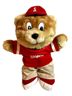 Shoney's Mascot Moochie Bear Plush in Khaki's, Red Shirt, Red Ball Cap 2004
