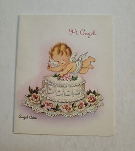 Vintage Norcross Birthday Greeting Card "Hi, Angel" "Angel Cake"