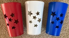 3 Red White Blue Metal Candle Holder Lanterns 4th July star cutout summer decor
