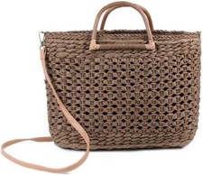 Handwoven Straw Tote Bag for Women Eco-Friendly Beach Purse Brown Handbag