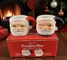 Naughty And Nice Christmas Miniature Shot Glass Set Miracle Ceramic New In Box