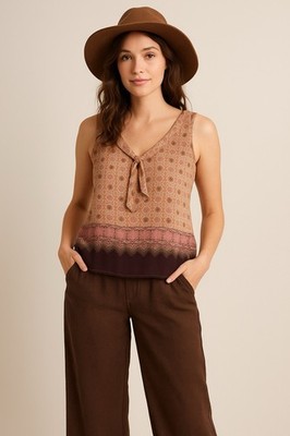 Tapemeasure Women 14 Sheer Silk Top Rose Brown Sleeveless Romantic Fall Fairy
