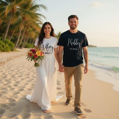 Mr and Mrs personalisiertes T-Shirt Wifey Hubby Braut Bräutigam Hochzeit individuelles T-Shirt