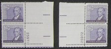 US 3¢ stamp SC #1105 James Monroe MNH 1958 single pair with plate number