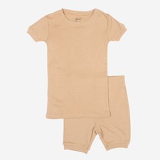 Leveret Kids Two Piece Cotton Short Pajamas Solid Beige 10 Year