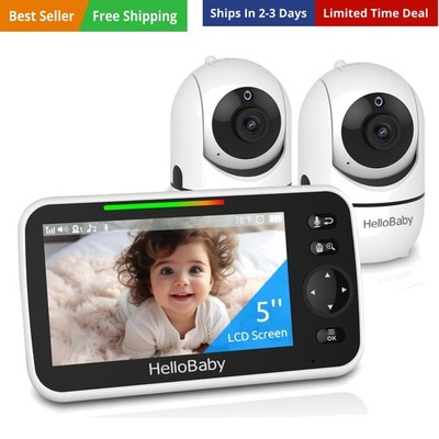 Upgrade 5   Baby Monitor with 30-Hour Battery, 2 Cameras Pan-Tilt-Zoom, 1000f...