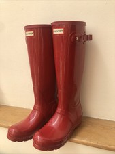 Hunter Original Women's Red Gloss Tall Wellington Boots Sz 4- Worn Once RRP £125