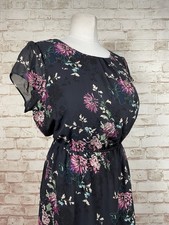 BNWT F&F Black Floral Print Midi Dress Sz 20 46” Bust Chiffon Layer Cap Sleeve