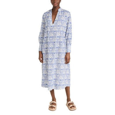 Mille Esther Long Sleeve Cotton Maxi Caftan Dress Capri Blue Cotton Tuckernuck