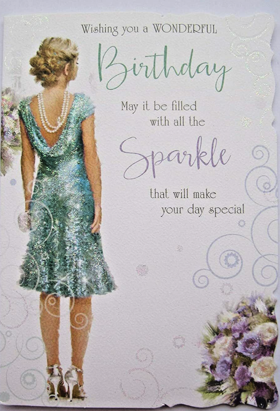 STUNNING GLITTER COATED CONTOURED A WONDERFUL BIRTHDAY GREETING CARD