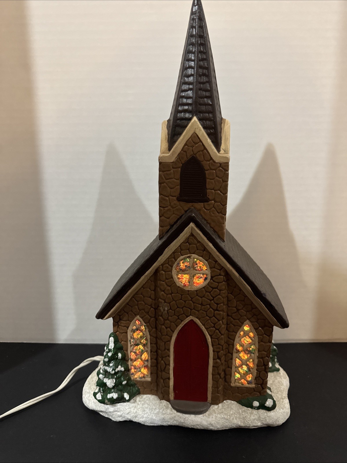 VTG Byron Molds Christmas  Ceramic Light up Church Stained Glass & Steeple 16” H