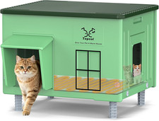 Large Plastic Heated Cat House for Outside, Elevated Outdoor Cat Shelter 100 We
