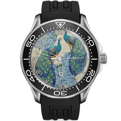 Peacock Diver Armbanduhr sportlicher Stil Silikon schwarz Armband